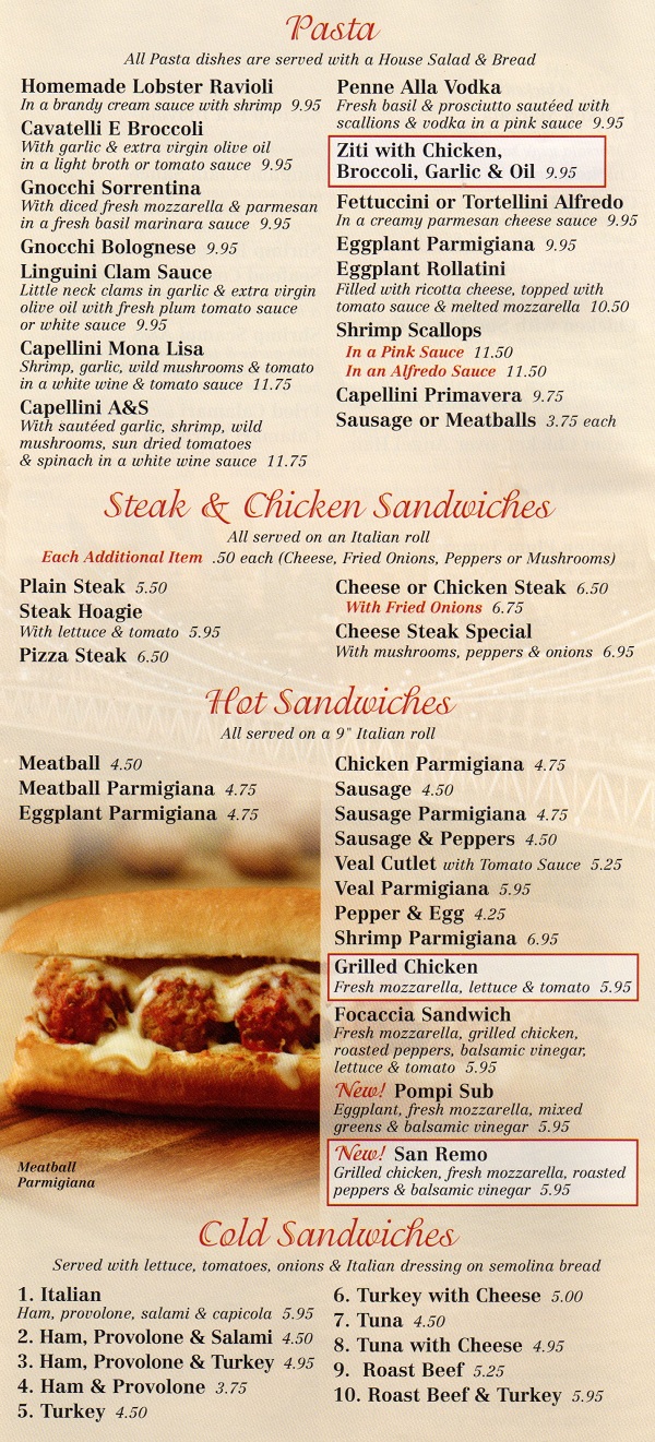 A & S Pizza and Restaurant in Old Bridge Menu