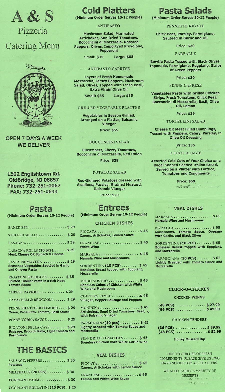 A & S Pizza and Restaurant in Old Bridge Menu